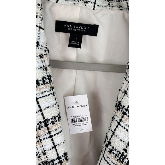Ann Taylor The Newbury Blazer Plaid Tweed Womens Size 14 New White Black - Picture 6 of 10